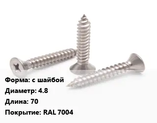 Саморез с шайбой D=4.8 L=70 RAL 7004